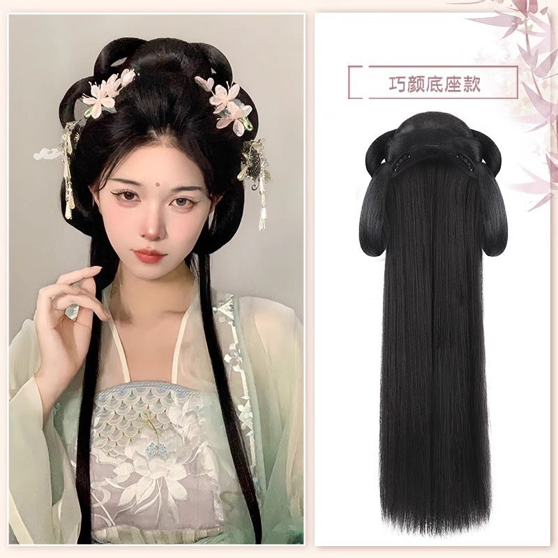 Generic Hanfu Wig Integrated Full Set Headwear Antique Style Bun Hair Pack Ancient Suit Ming Style Cow Horn Bag Pad Hair Qiaoqiyan headband base style