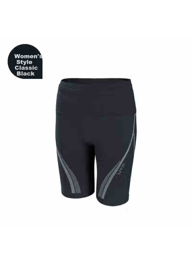 Uto Professional Sports Compression Quick-dry Shorts For Women, High-waist Trail Running Marathon Waist Pack Shorts, Classic Black, M