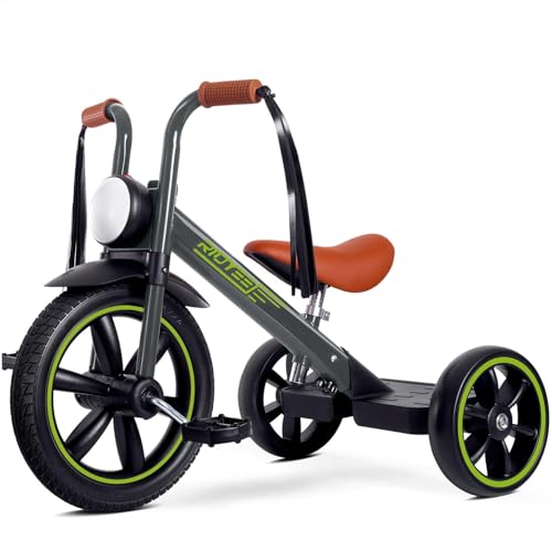 RIDYEE Toddler Tricycle for 2 to 5 Years Tricycle for 3 Years with Front Light Rubber Front Wheel Soft Handlebar with Streamers Adjustable Seat Grey - Image 1
