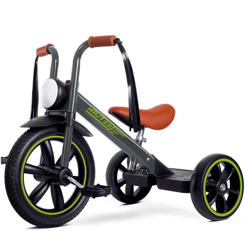 RIDYEE Toddler Tricycle for 2 to 5 Years Tricycle for 3 Years with Front Light Rubber Front Wheel Soft Handlebar with Streamers Adjustable Seat Grey - Image 2