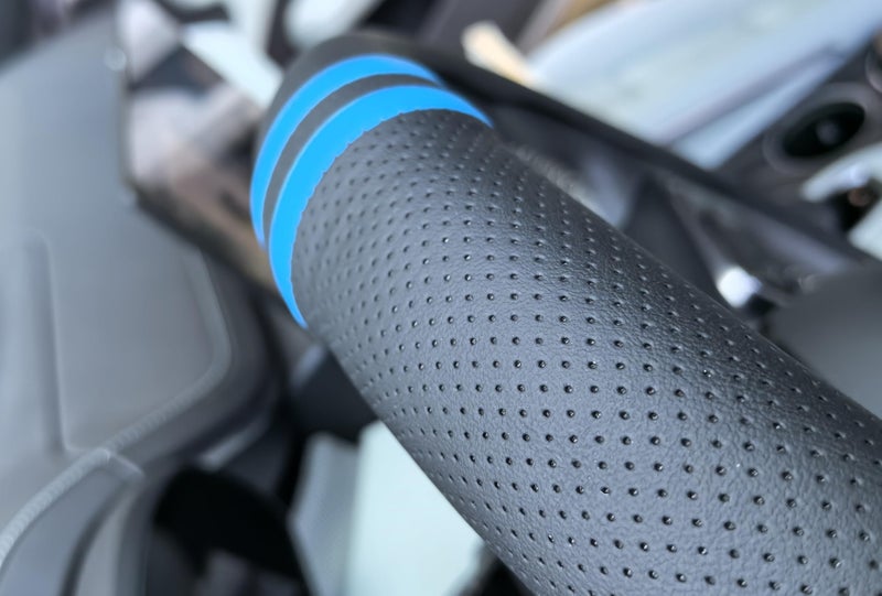 PartsTo Quick Install Sporty Perforated Nappa Leather Steering Wheel Cover with Blue Top Stripes Universal fit 14 Â½ to 15 inches Car SUV Pickup Steering Wheel - Image 4
