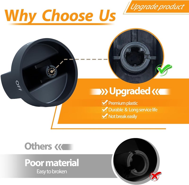 atgestore Upgraded W10339442 Stove Knobs Replacement for Whirlpool Stove Parts WPW10339442 Burner Knob WFG320M0BW2 WFG505M0BS0 Whirlpool Gas Range Parts Oven Cooktop Burner Control Knobs Black - Image 5
