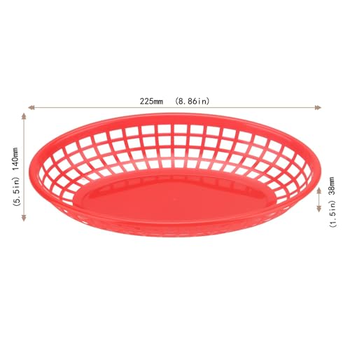 JAPCHET 60 Pack 8.8x5.5 Inch Red Fast Food Baskets, Oval Plastic Fast Food Serving Basket, Restaurant Serving Baskets for Burgers, Deli, Sandwiches, Fries, Easy Clean - Image 2