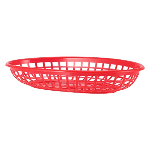JAPCHET 60 Pack 8.8x5.5 Inch Red Fast Food Baskets, Oval Plastic Fast Food Serving Basket, Restaurant Serving Baskets for Burgers, Deli, Sandwiches, Fries, Easy Clean - Image 4