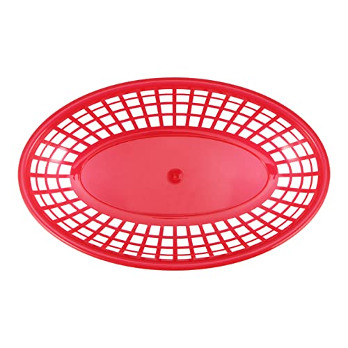 JAPCHET 60 Pack 8.8x5.5 Inch Red Fast Food Baskets, Oval Plastic Fast Food Serving Basket, Restaurant Serving Baskets for Burgers, Deli, Sandwiches, Fries, Easy Clean - Image 3