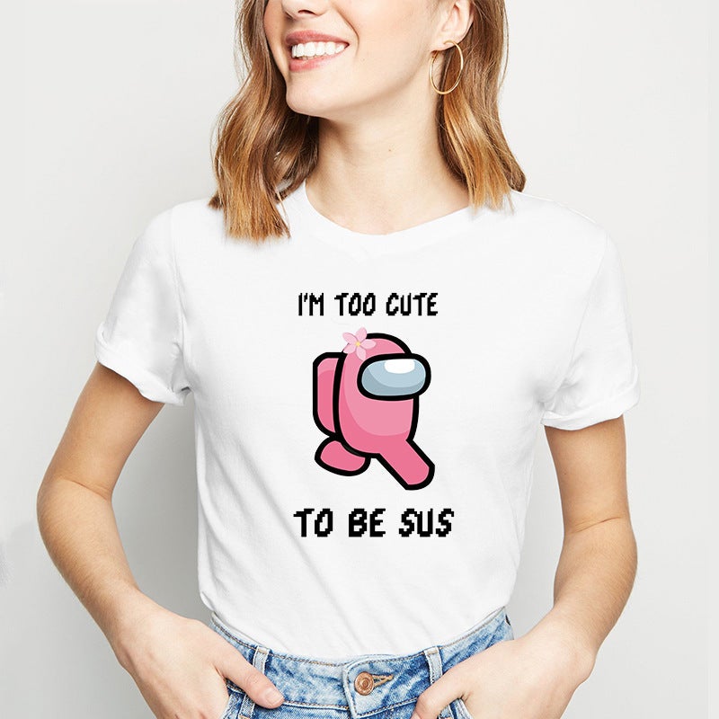 Game Among Us Printed T-Shirt Friends Cartoon Funny White Short Sleeve T-Shirt Top - Image 4