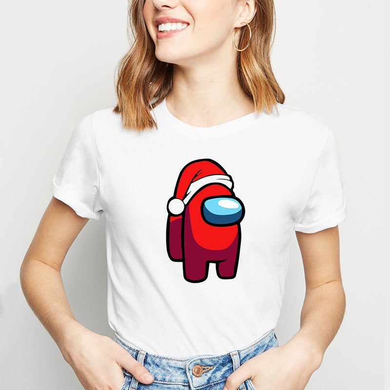 Game Among Us Printed T-Shirt Friends Cartoon Funny White Short Sleeve T-Shirt Top - Image 5