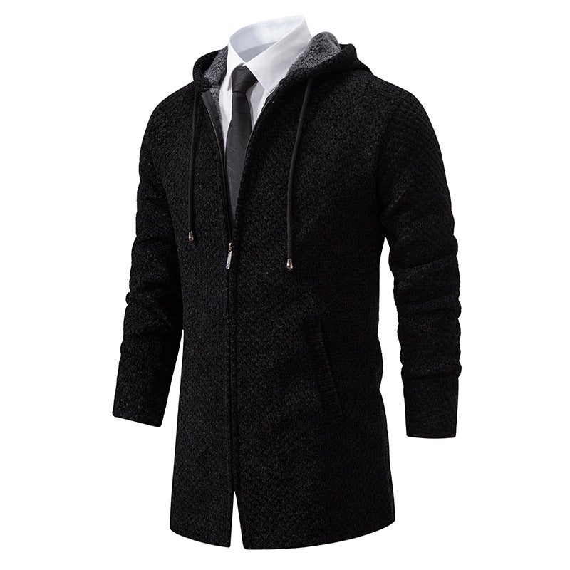 Fall/winter fleece-lined thickened long cardigan hooded sweater sweater 6679 - Image 5