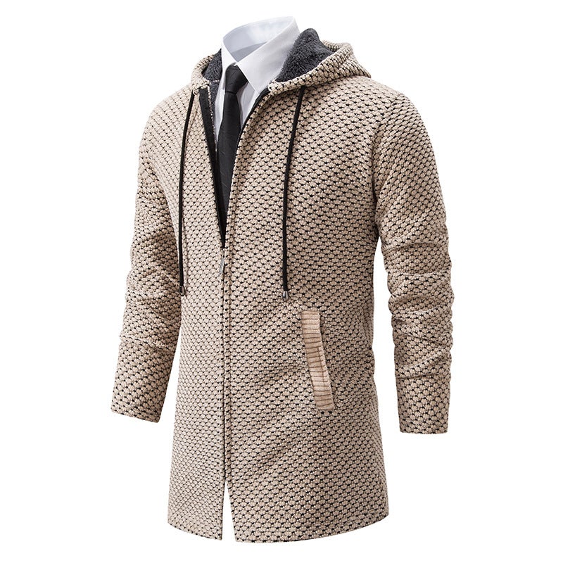 Fall/winter fleece-lined thickened long cardigan hooded sweater sweater 6679 - Image 2