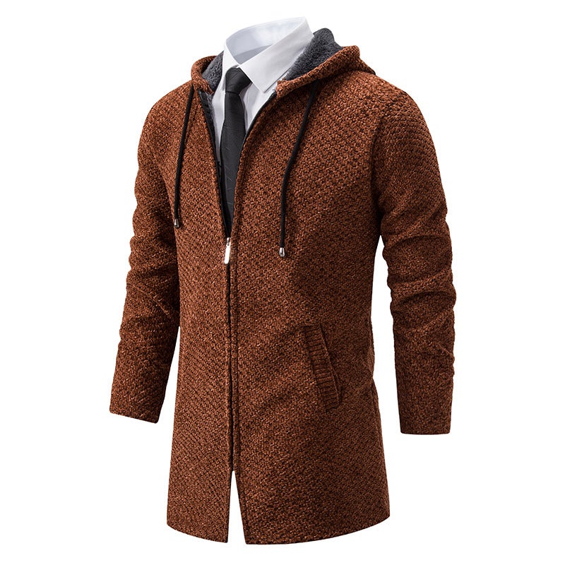 Fall/winter fleece-lined thickened long cardigan hooded sweater sweater 6679 - Image 4