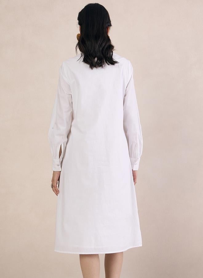 Femmella Femmella Solid Collared Midi Shirt Dress with Lace Trim Detail - Image 2