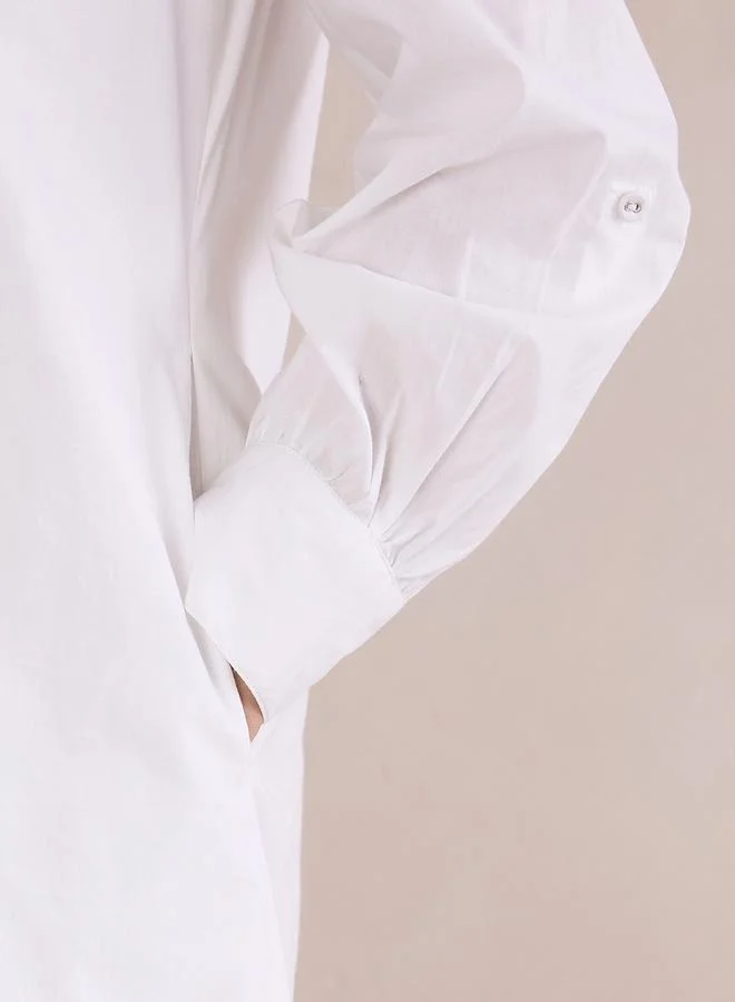 Femmella Femmella Solid Collared Midi Shirt Dress with Lace Trim Detail