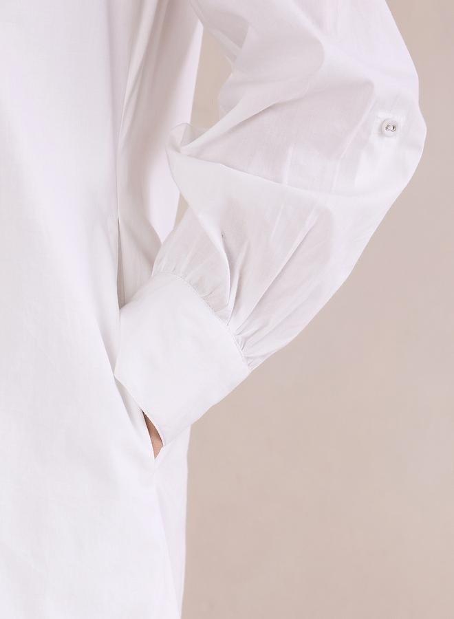 Femmella Femmella Solid Collared Midi Shirt Dress with Lace Trim Detail - Image 4