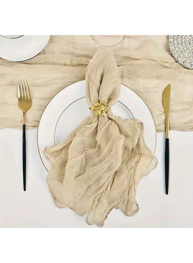 Beige Bohemian Cheese Cloth Napkins 6 Pack Polyester Woven Table Linens for Wedding Party Dinner - Image 1