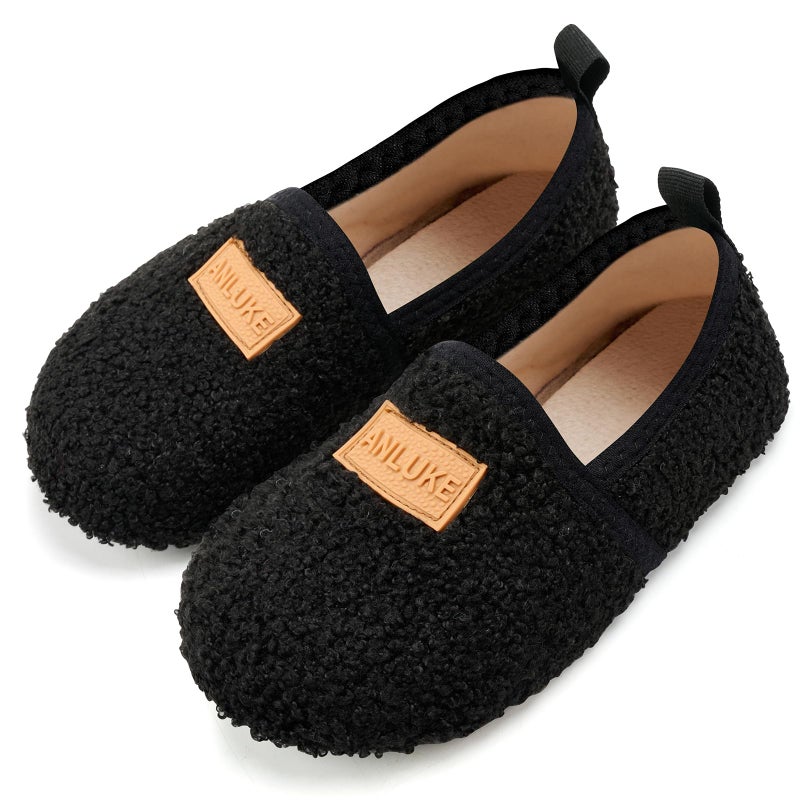 ANLUKE Kids Toddler Slippers Boys Girls Indoor House Shoes Non-Slip Slippers Socks Outdoor Warm Walking Shoes Black 34/35 - Image 3