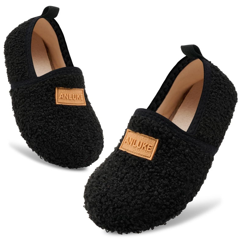 ANLUKE Kids Toddler Slippers Boys Girls Indoor House Shoes Non-Slip Slippers Socks Outdoor Warm Walking Shoes Black 34/35 - Image 1