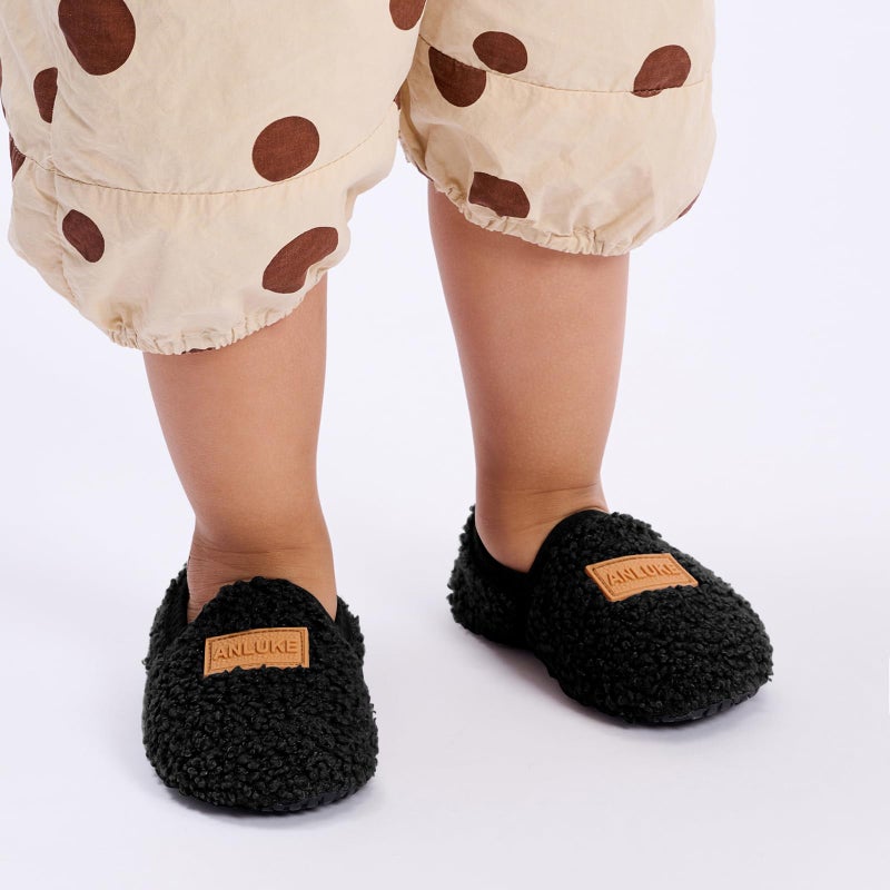 ANLUKE Kids Toddler Slippers Boys Girls Indoor House Shoes Non-Slip Slippers Socks Outdoor Warm Walking Shoes Black 34/35 - Image 2