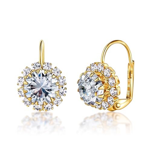 Barzel 18K Gold Plated Crystal Flower Earrings for Women (White) - Image 1
