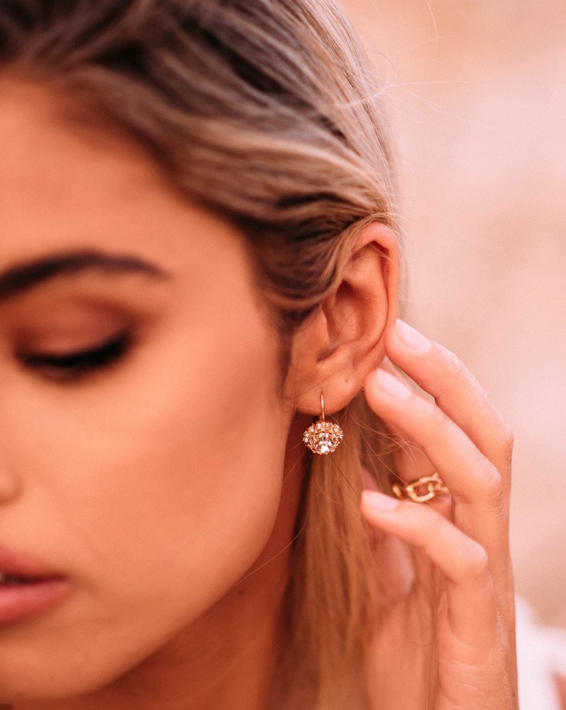Barzel 18K Gold Plated Crystal Flower Earrings for Women (White) - Image 5