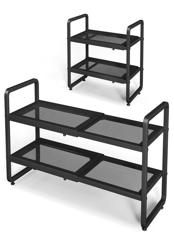SNTD Shoe Rack - Expandable Shoe Organizer for Closet, Adjustable Metal Shoe Shelf Storage, Stackable Long Shoe Stand Holder for Garage, Entryway, Door Entrance (Black, 2-Tier) - Image 1