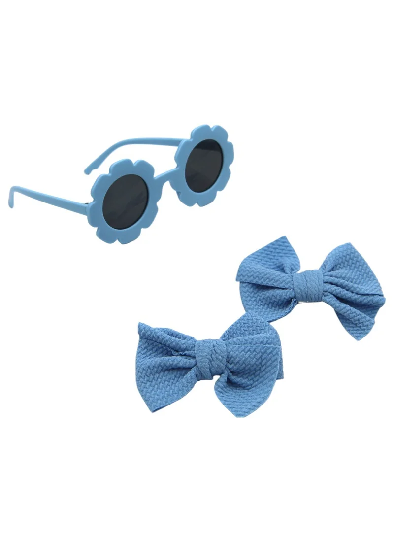 D'Daniela Dana Glasses and Bow Barrette Clip Set For Babies and Girls - Blue