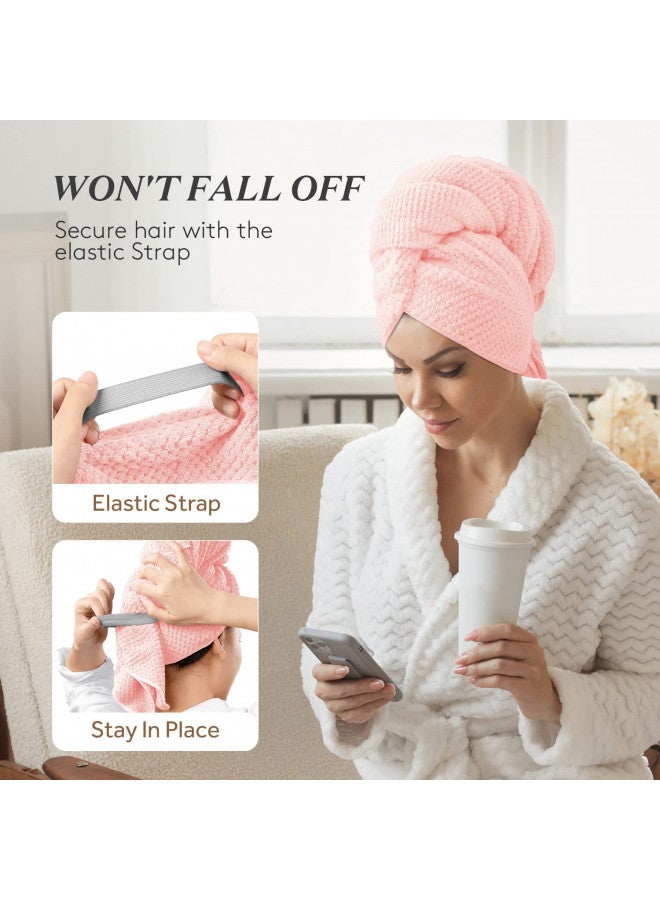 YFONG Large Microfiber Hair Towel Wrap for Women, Soft Hair Drying Towel with Elastic Band, Fast Drying Hair Turbans for Wet Curly Long Hair, Microfiber Towel for Hair Anti Frizz 26.3" X 40" (Pink) - Image 3