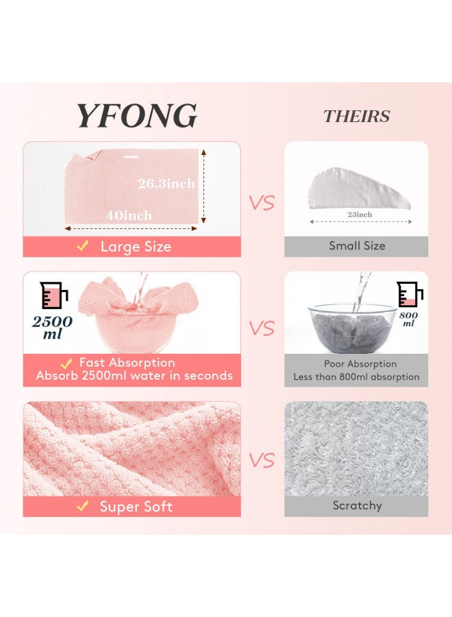 YFONG Large Microfiber Hair Towel Wrap for Women, Soft Hair Drying Towel with Elastic Band, Fast Drying Hair Turbans for Wet Curly Long Hair, Microfiber Towel for Hair Anti Frizz 26.3" X 40" (Pink) - Image 1