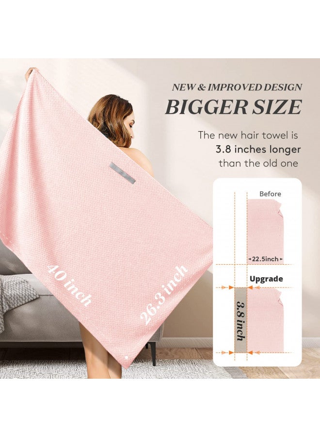 YFONG Large Microfiber Hair Towel Wrap for Women, Soft Hair Drying Towel with Elastic Band, Fast Drying Hair Turbans for Wet Curly Long Hair, Microfiber Towel for Hair Anti Frizz 26.3" X 40" (Pink) - Image 4