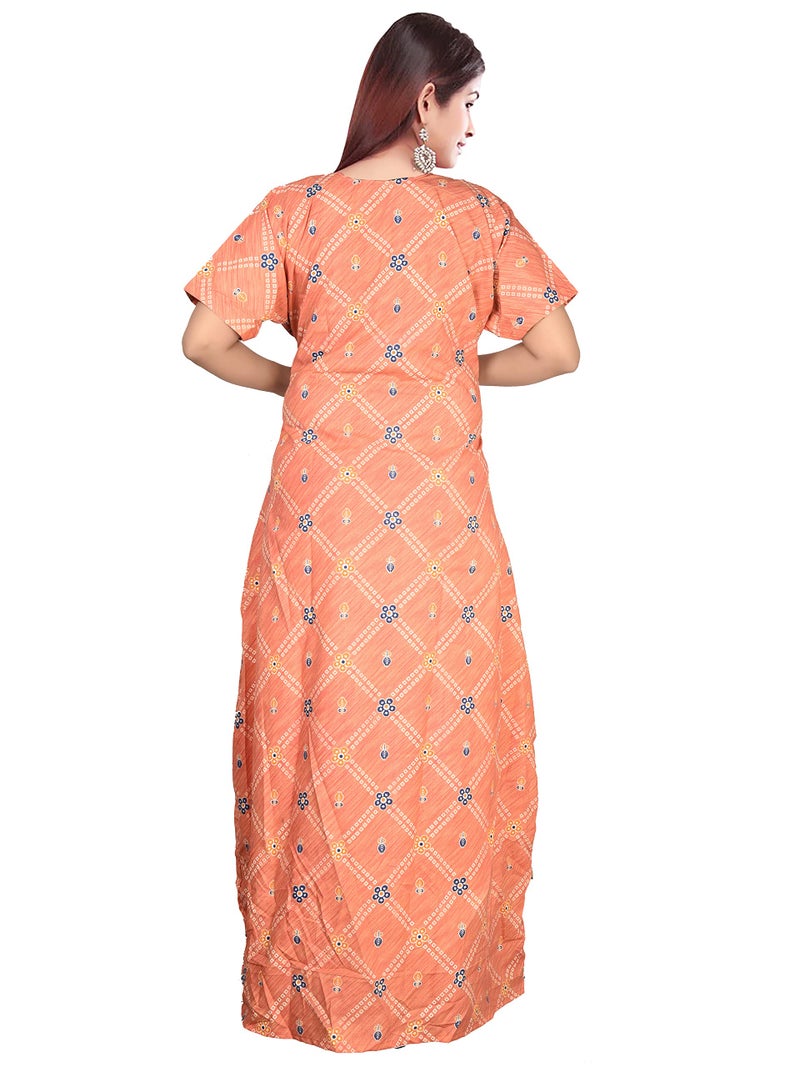 NEGLIGEE Women's Cotton Abstract Print Maxi Nighty (Pack of 2) (cotton nighty_Carrot & Grey_Free Size) - Image 4