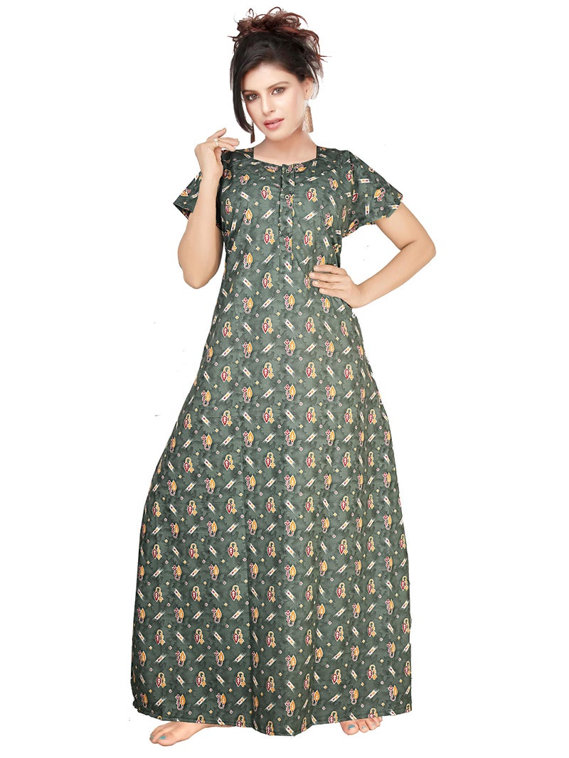 NEGLIGEE Women's Cotton Abstract Print Maxi Nighty (Pack of 2) (cotton nighty_Carrot & Grey_Free Size) - Image 5