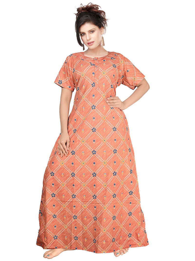 NEGLIGEE Women's Cotton Abstract Print Maxi Nighty (Pack of 2) (cotton nighty_Carrot & Grey_Free Size) - Image 3