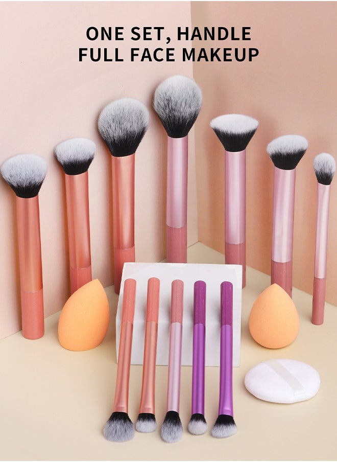 DGSENPI 15 PCS Makeup Brush Set, 12 Multi Use Makeup Brushes with 2 Makeup Sponges and 1 Makeup Puff, Foundation Blush Concealer Shading Eye Brush, for Beginners and Professionals  - Image 5