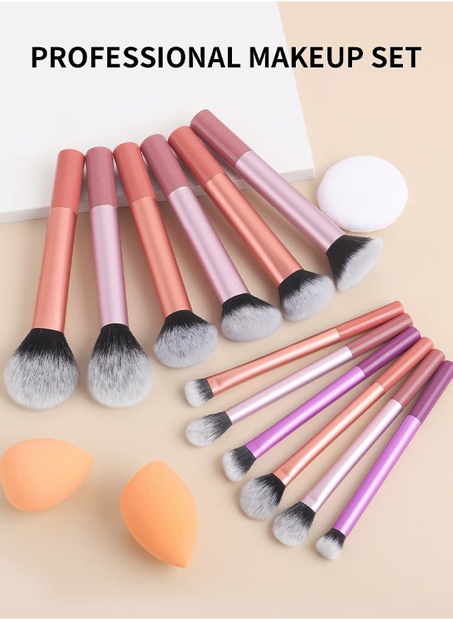 DGSENPI - 15 PCS Makeup Brush Set, 12 Multi Use Makeup Brushes with 2 Makeup Sponges and 1 Makeup Puff, Foundation Blush Concealer Shading Eye Brush, for Beginners and Professionals - Image 1