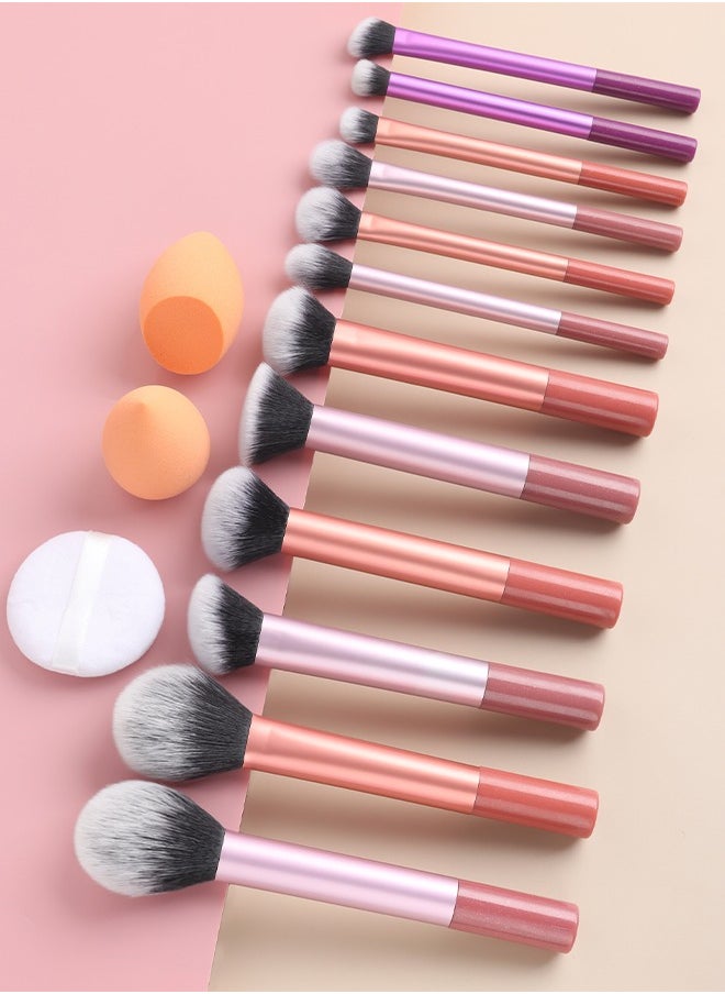 DGSENPI - 15 PCS Makeup Brush Set, 12 Multi Use Makeup Brushes with 2 Makeup Sponges and 1 Makeup Puff, Foundation Blush Concealer Shading Eye Brush, for Beginners and Professionals - Image 1