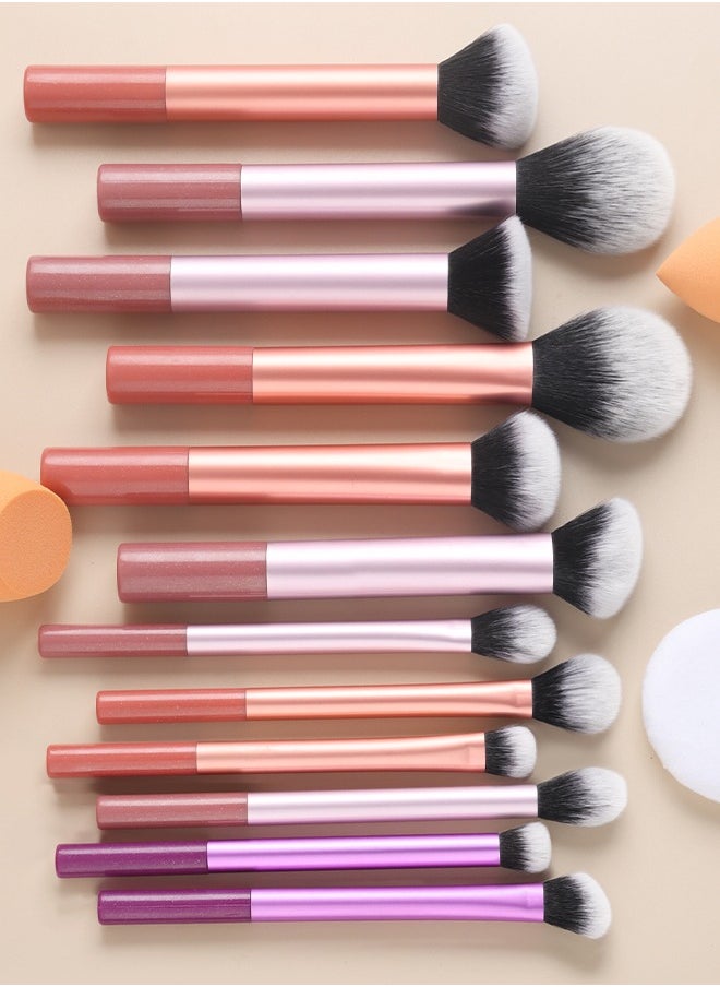 DGSENPI - 15 PCS Makeup Brush Set, 12 Multi Use Makeup Brushes with 2 Makeup Sponges and 1 Makeup Puff, Foundation Blush Concealer Shading Eye Brush, for Beginners and Professionals - Image 1