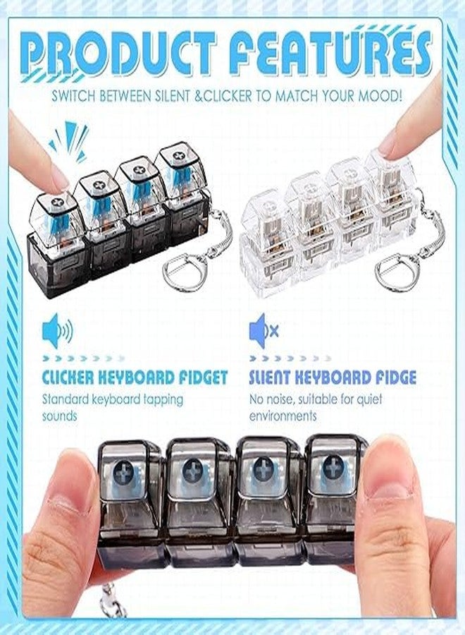GOMNIK 4-in-1 Keyboard Fidget Clicker Toy | Mechanical Key Button Cube with Silent & Loud Clicks | Stress Relief Keychain | Pack of 2, Multicolor - Image 3