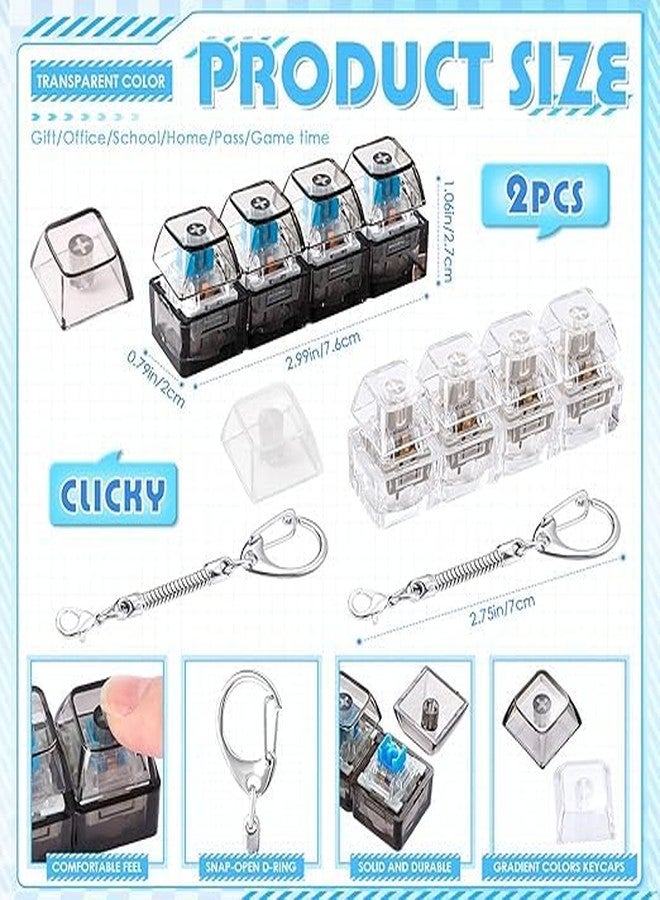 GOMNIK 4-in-1 Keyboard Fidget Clicker Toy | Mechanical Key Button Cube with Silent & Loud Clicks | Stress Relief Keychain | Pack of 2, Multicolor - Image 4