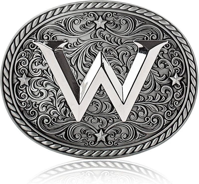 Itera Western Cowboy/Cowgirl Initial Belt Buckle-Silver- Large Letter Buckles for Men and Women - Custom Girls/Boys - Image 1