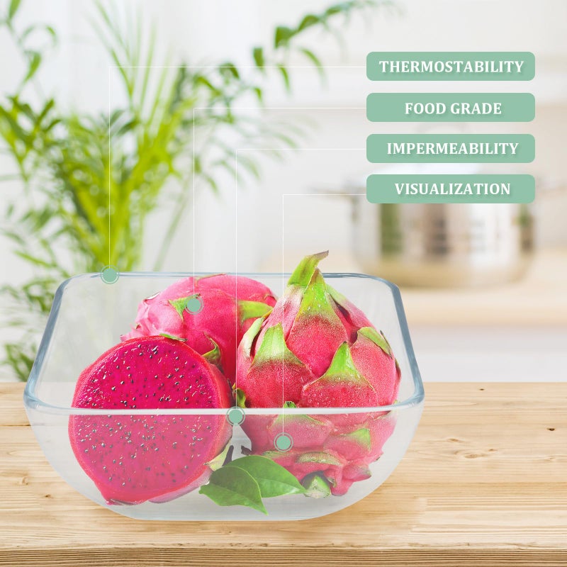 6 Inch Square Tempered Glass Food Bowl Set Microwave Safe For Salad Dessert Storage - Image 4
