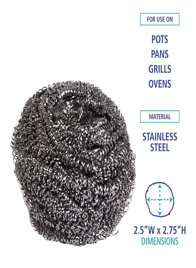 Boardwalk 84BWK SS 2-1/2 in. x 2-3/4 in. Stainless Steel Scrubber - Steel Gray (12/Carton) - Image 3