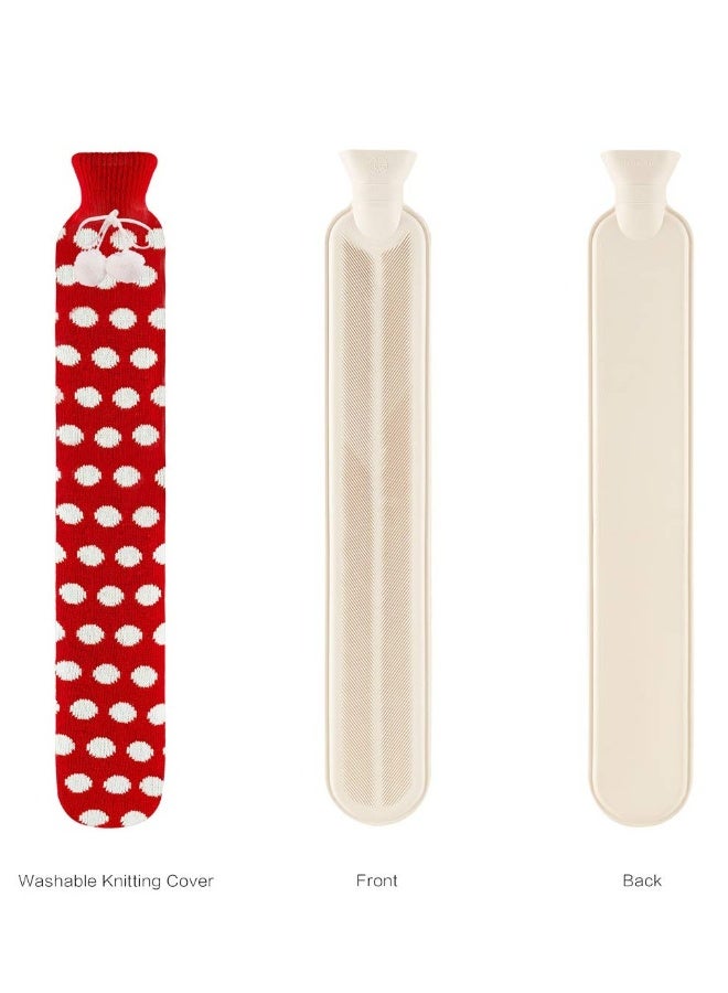 Generic Hot Water Bottle with Knitted Cover, 2L Bag for and Cold Compress, Hand Feet Warmer, Ideal Menstrual Cramps, Neck Shoulder Pain Relief, Red Polka Dot - Image 3