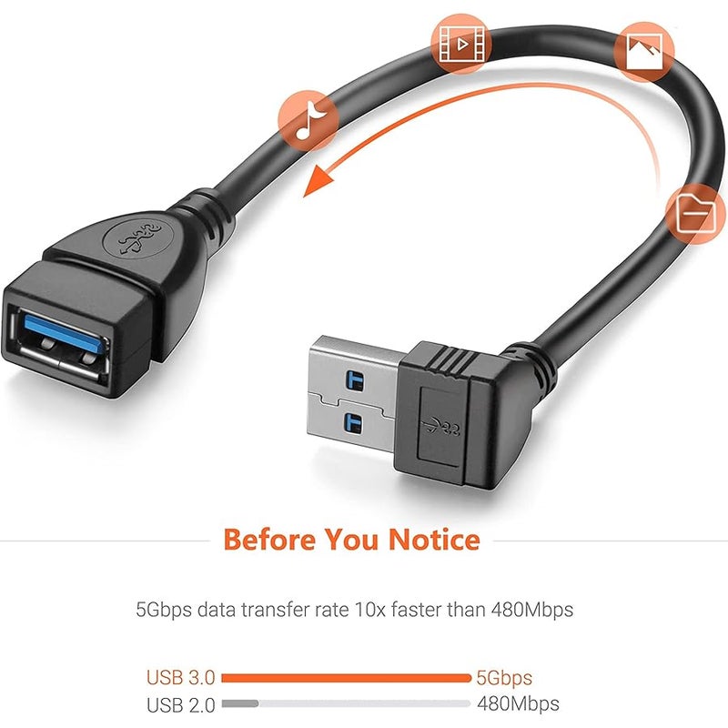 WILLIZTER Short USB 3.0 Extension Cable Right Angle,SuperSpeed USB 3.0 Male to Female Extension Data Cable Up and Down Angle 6 Inch Convertor Adapter Extender Pack of 2 - Image 3