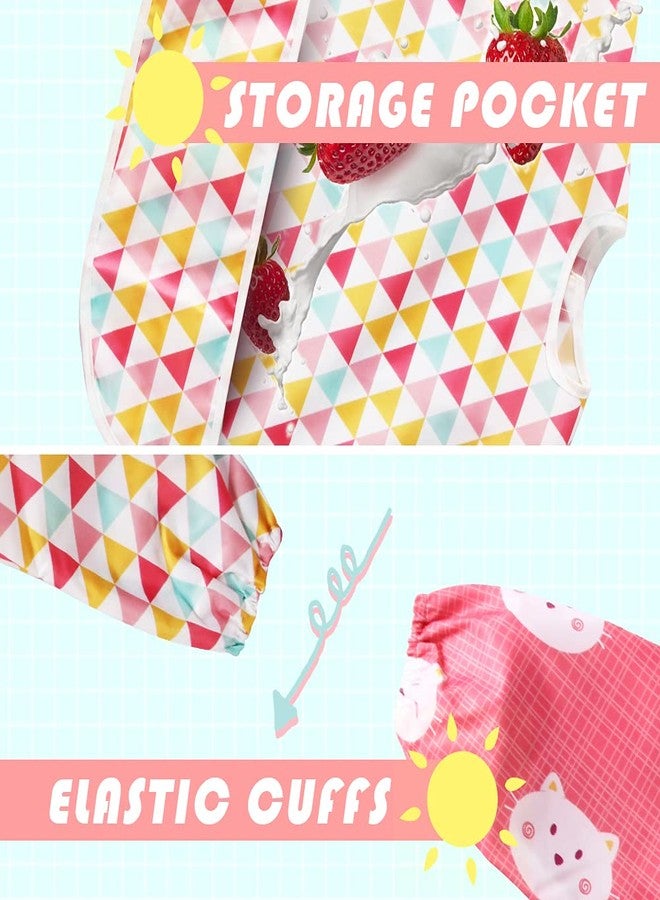 Little Dimsum Full Sleeved Feeding Bib 2 Pack,Baby & Toddler Waterproof Bib Apron,Food Protection Large Pocket Eating Smock 6-36 Months(Pink/Red) - Image 2