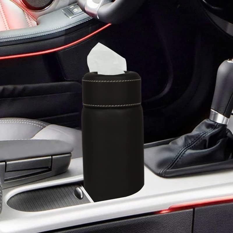 iWagon-Car Tissue Paper Holder, Cylinder Tissue Box, 2.75'' PU Leather Round Tissues Container Fit for Car Van Bathroom Office Use, Car Cup Holder Car Tissues Box Car Tissue Holder Car Tissue Tube - Image 2