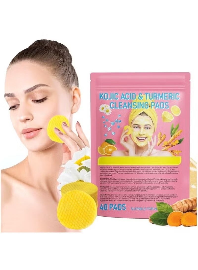 اترجسز 40 قطعة من حمض كوجيك والكركم تنظيف وسادة ، وسادة لتنظيف البقع السوداء | حمض كوجيك الكركم يساعد على توازن الزيت عن الماء في الجلد ، وإزالة البقع ، وإزالة الكيراتين الزائدة ، وتنظيف الشحوم ، وتحسين المسام - Image 1