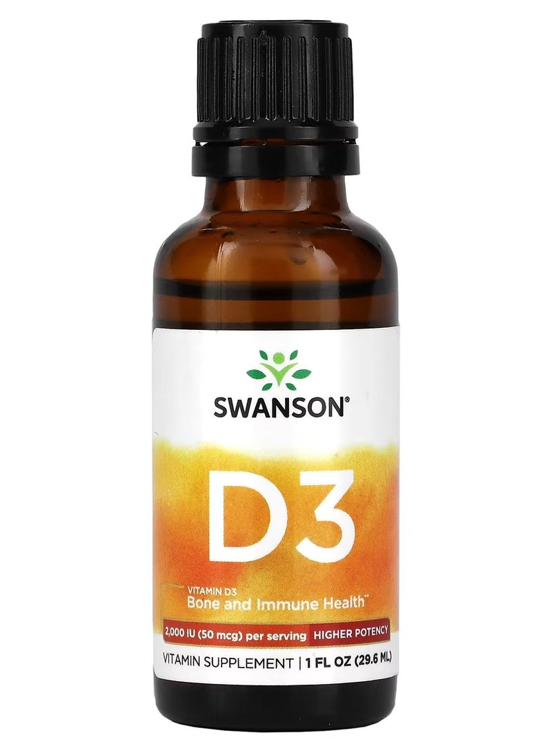 Swanson, Vitamin D3, Higher Potency, 50 mcg (2,000 IU), 1 fl oz (29.6 ml)