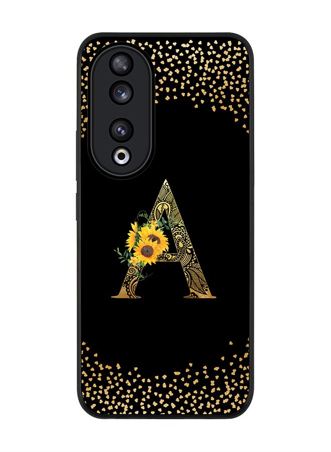 Stylizedd Rugged Black edge case for Honor 90 5G, Slim fit Flexible Anti Drop Thin Cover - Custom Monogram Initial Letter Floral Pattern Alphabet - A ( Black ) - Image 1