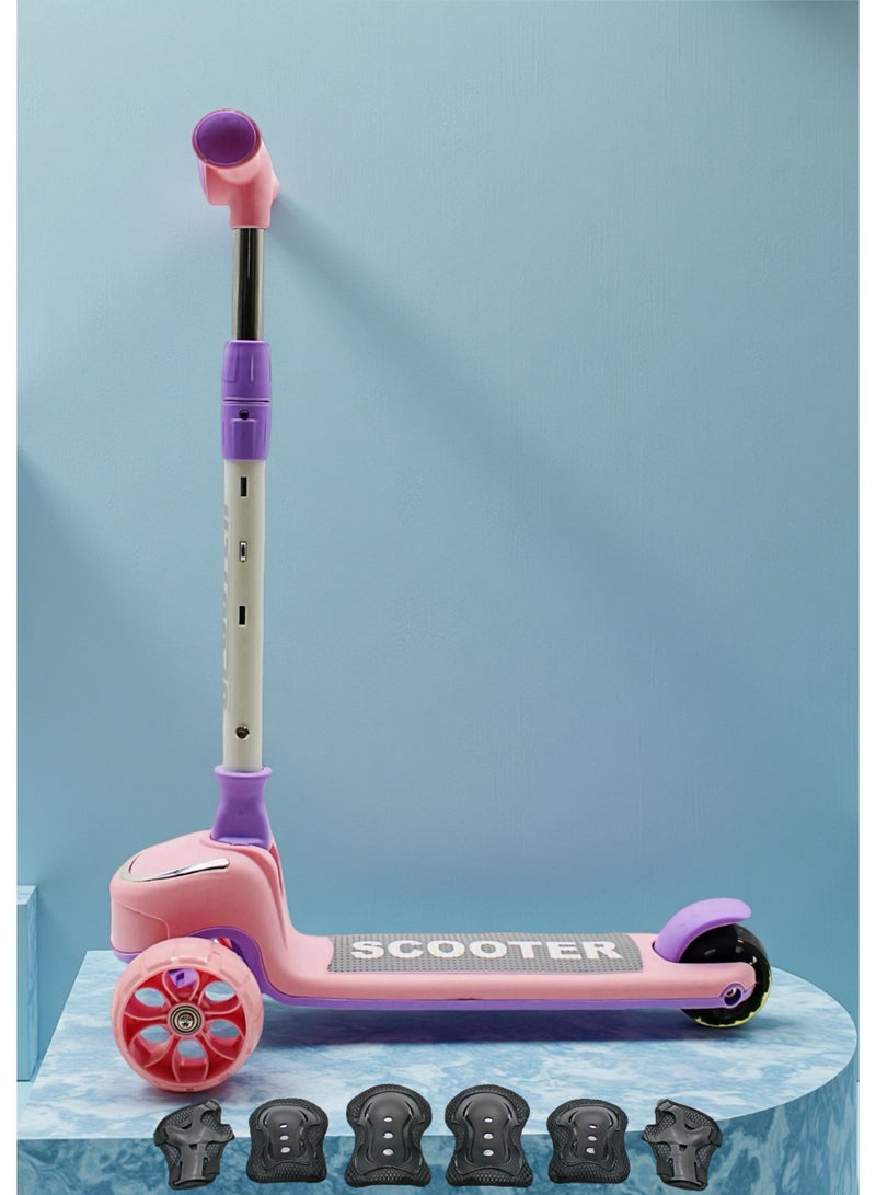 إيزي فيتشور سكوتر إيزي فيوتشر للأطفال من عمر 3 إلى 8 سنوات بإطار قابل للطي، ومقود قابل للتعديل، وعجلات بولي يوريثان LED، وفرامل خلفية، وموسيقى مدمجة، ومجموعة معدات حماية - Image 1