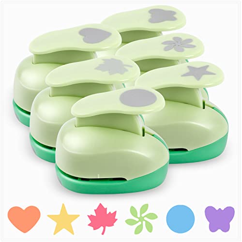 UCEC Paper Punches for Crafting, 1 Inch Craft Puncher, 6 Pcs Hole Punch Shapes Cutters for Paper Craft Heart, Circle, Star, Butterfly, Maple Leaf, Flower Punch Sets for DIY Projects Scrapbook - Image 1