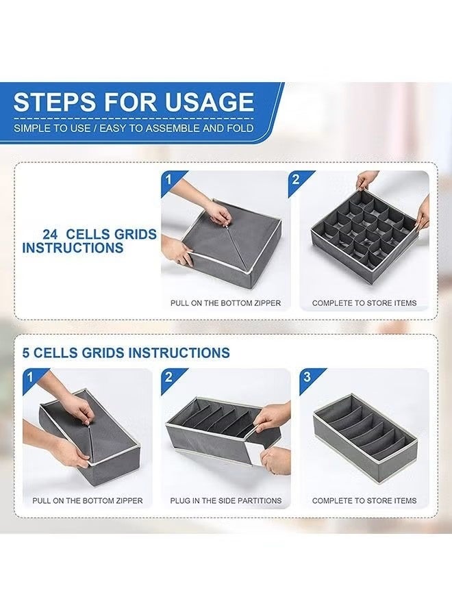 ثمانية فيبيهاوس مجموعة 4 حزم من منظمي الأدراج القابلة للطي للملابس الداخلية والحمّالات، مقسمات لأدراج خزانة الملابس، صناديق تخزين الملابس للملابس الداخلية، السراويل، الجوارب، الشورتات، رمادي داكن - Image 4